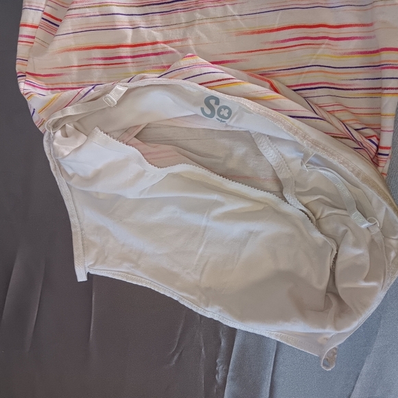 SO Y2K Stiped Tank  Top Medium White Purple Pink Hipster Rainbow + Shelf Bra - Picture 5 of 8